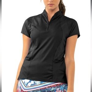 Lucky in Love Black Short-Sleeve 1/4 Zip Mandarin collar activewear Top Women’sL